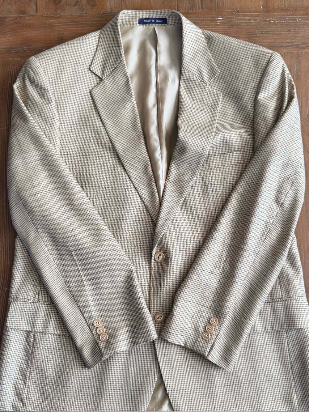 Alan Flusser Men's Beige Plaid Silk and Worsted Wool Sport Coat Blazer Size 42R